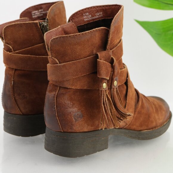 Born Womens Eton Boots Size 6.5 Brown Suede Low Heel Distressed Rustic Booties - Picture 3 of 12